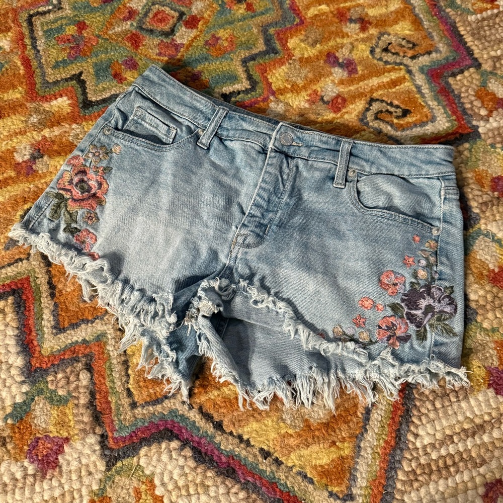 Floral Embroidered Denim Shorts Festival Wear